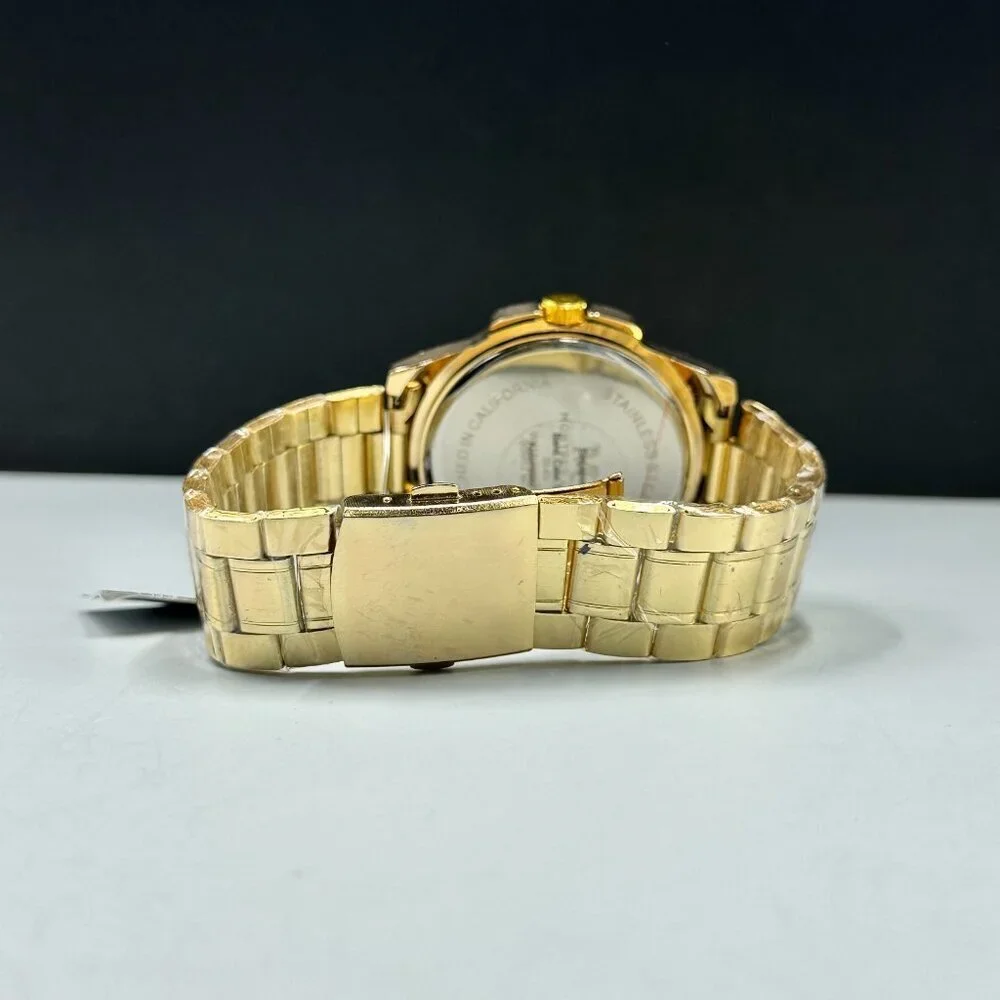 Montres Carlo Watch Men Gold Tone Round 43MM Case New Battery 8.75